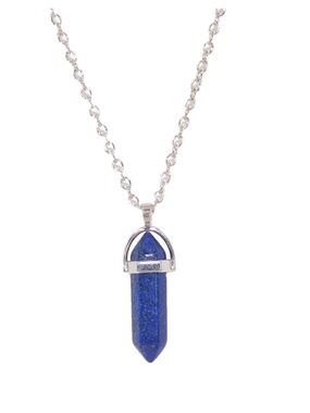 Blue Lapis Stone Pendant Necklace - Pointed Shape Stone in a Silver Setting New